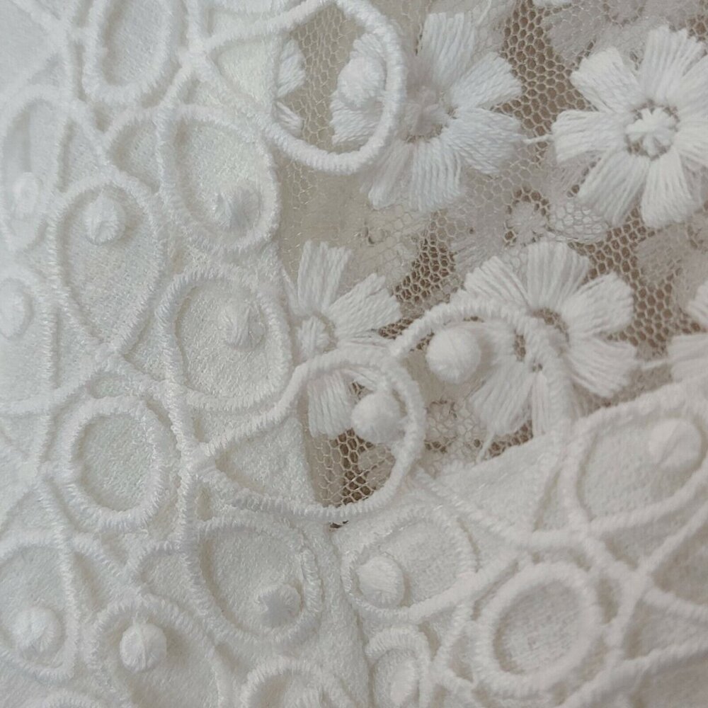 Marc New York Top Women Small White Floral Embroidered Mesh Short Sleeve Stretch - Picture 11 of 12